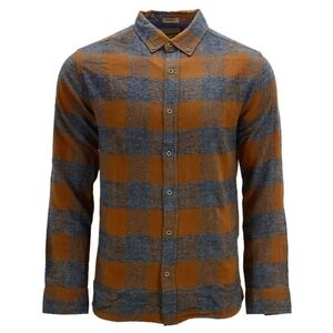 Free Nature-Plaid Flannel Button-Up Shirt - Orange and Gray, Size XL